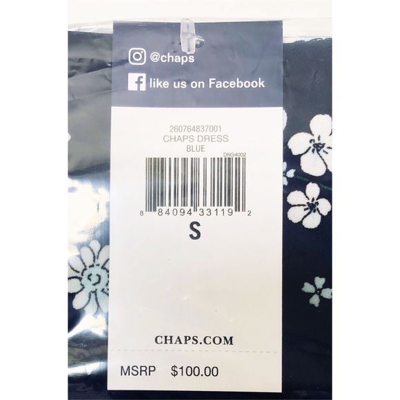 Chaps Womens Navy Blue Floral Long Sleeve Jersey Faux Wrap Sheath Dress Sz S New - Picture 4 of 8